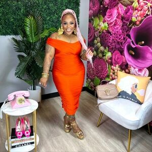 BNWT Orange Off The Shoulder Dress